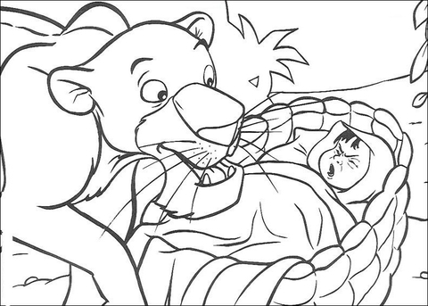 Bagheera Find Mowgli  Coloring Page